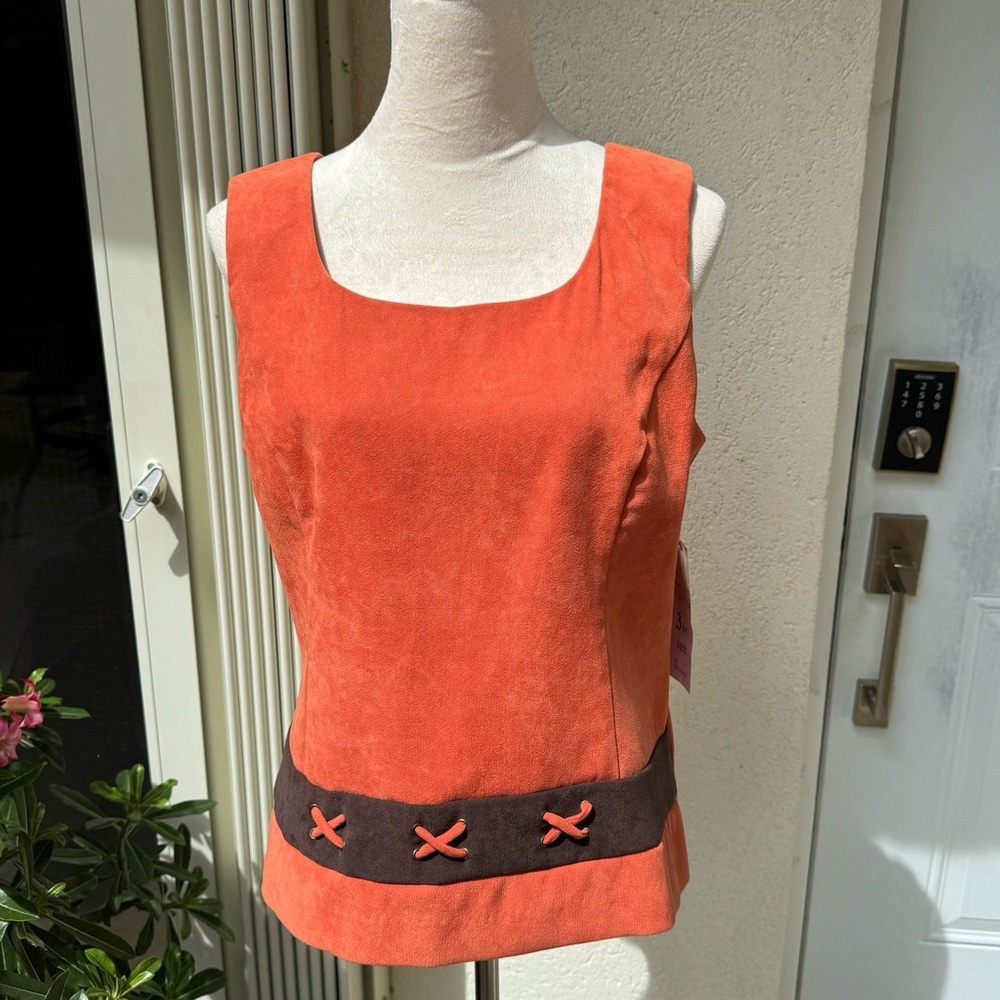 STUDIO 1. NWT. Burnt Orange Sleeveless Top‎ only w/cross stitch details n…